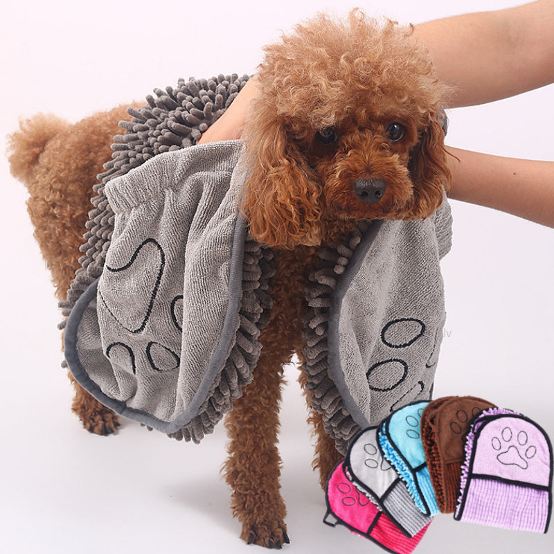 Chenille Pet Towel with Hand Pockets