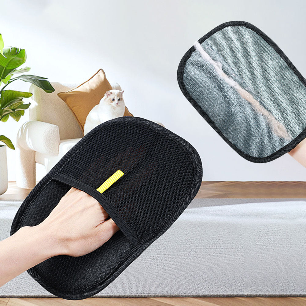 Pet Grooming Glove removing pet hair from a sofa