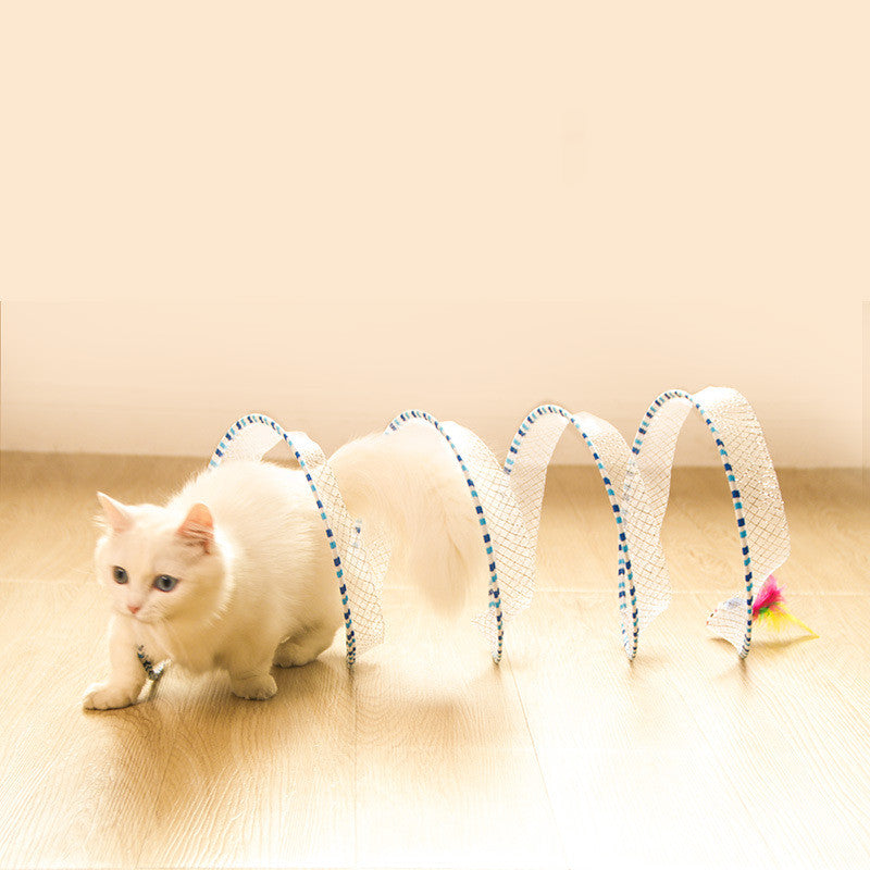Foldable Mesh Cat Tunnel with Feather