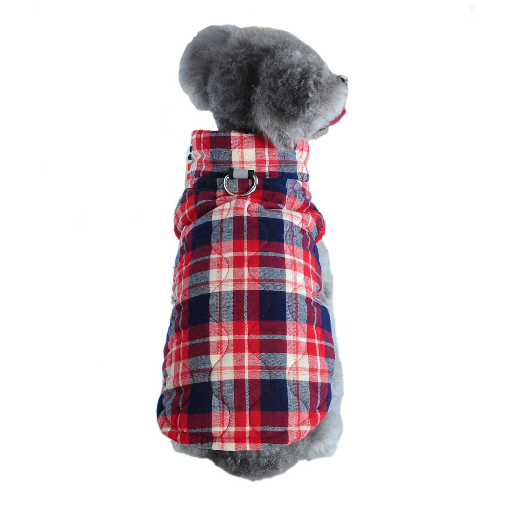 Quilted Plaid Dog Jacket with D-Ring