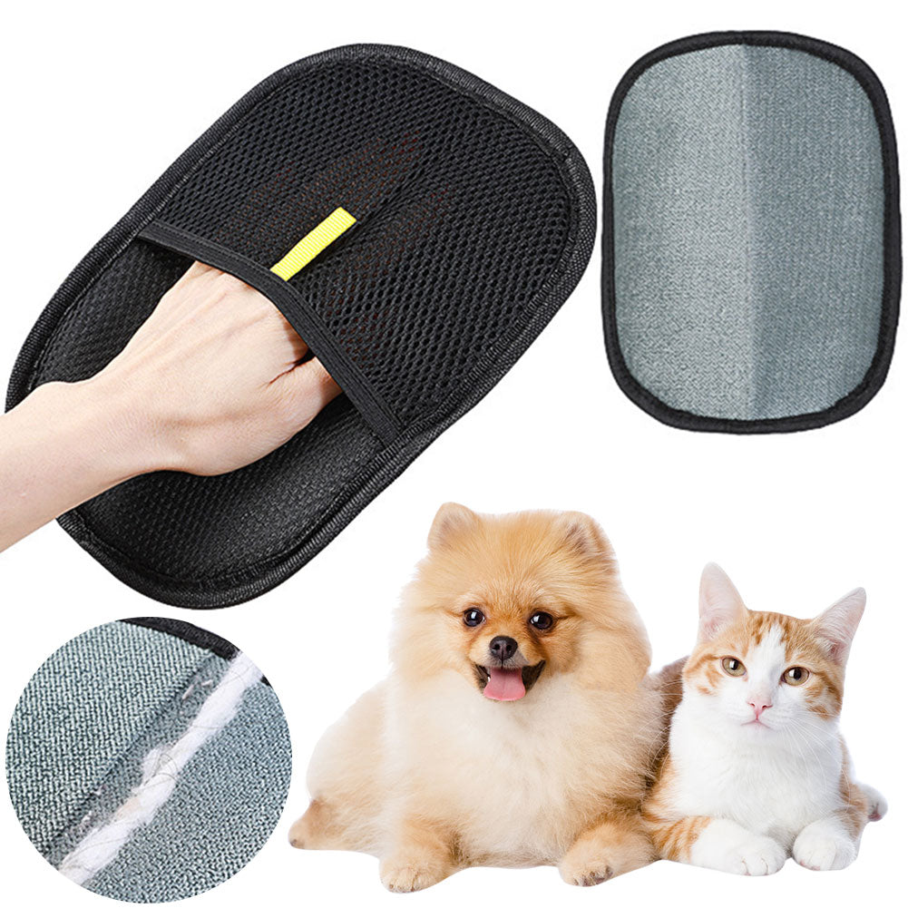 Pet Grooming Glove in black with a dog and a cat