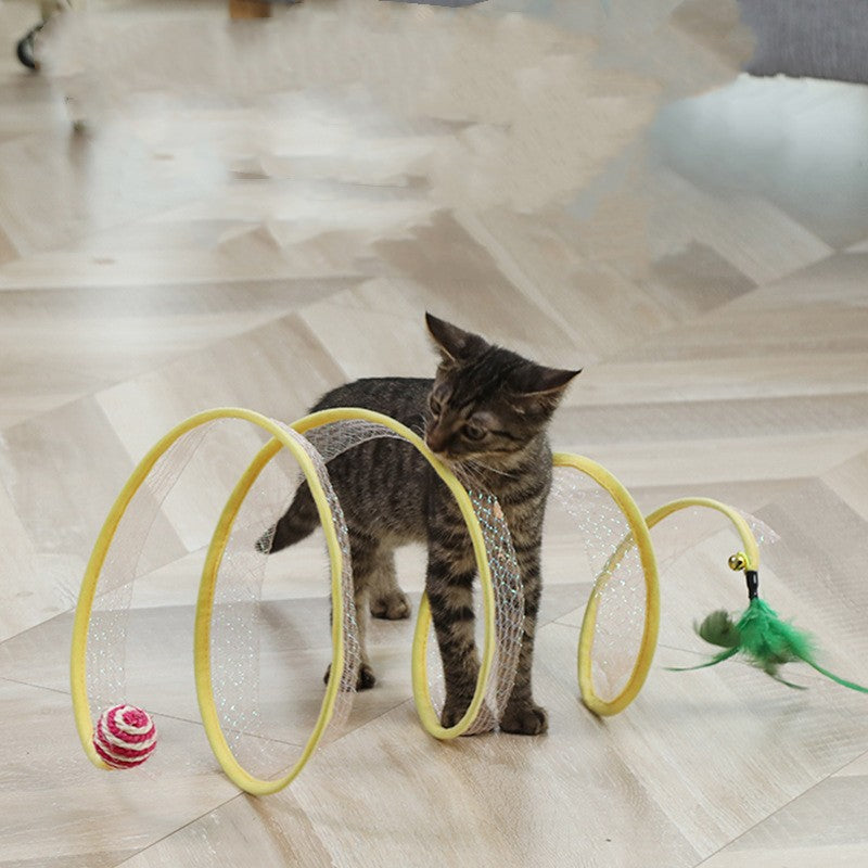 Mesh Cat Tunnel with Hanging Toys
