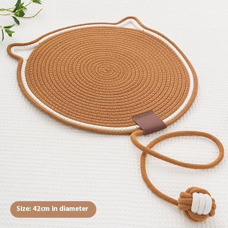 Braided Cotton Rope Cat Scratching Mat - Brown Toy Ball