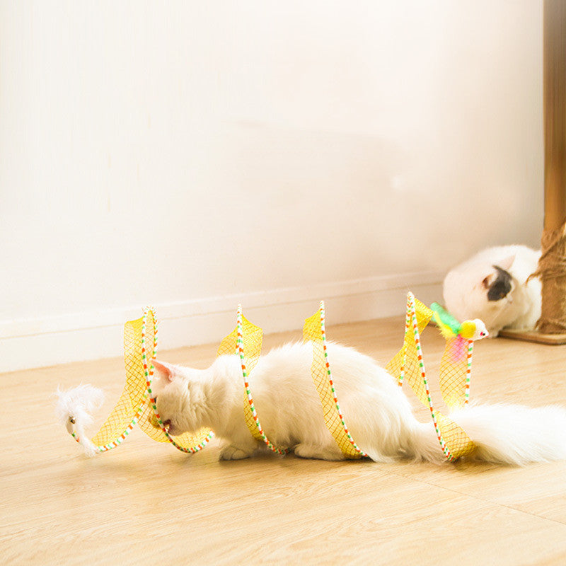 Foldable Mesh Cat Tunnel with Feather