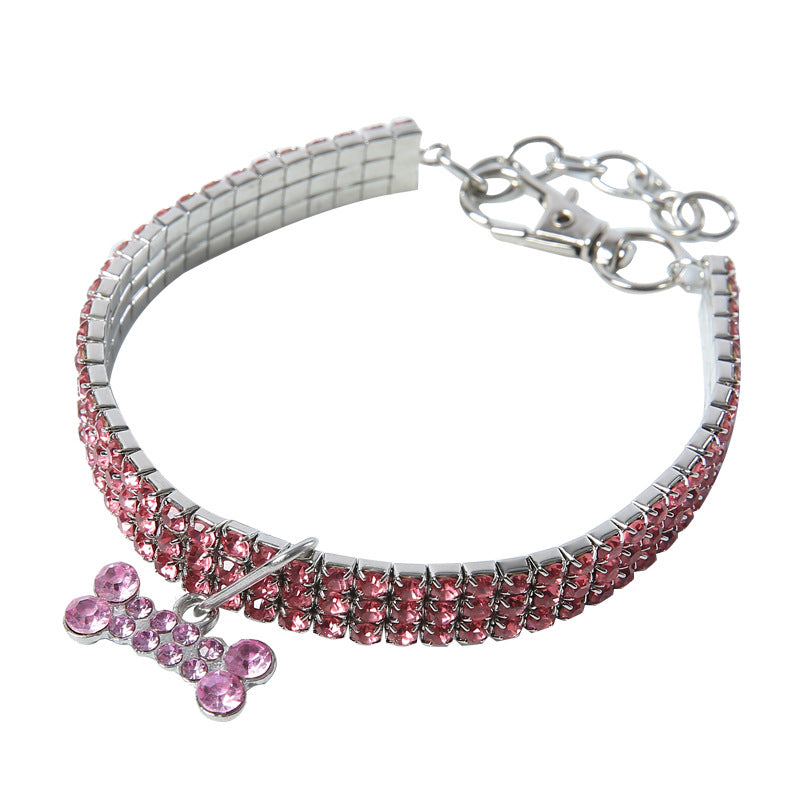 Rhinestone Pet Collar With Crystal Pendant - Pink / L