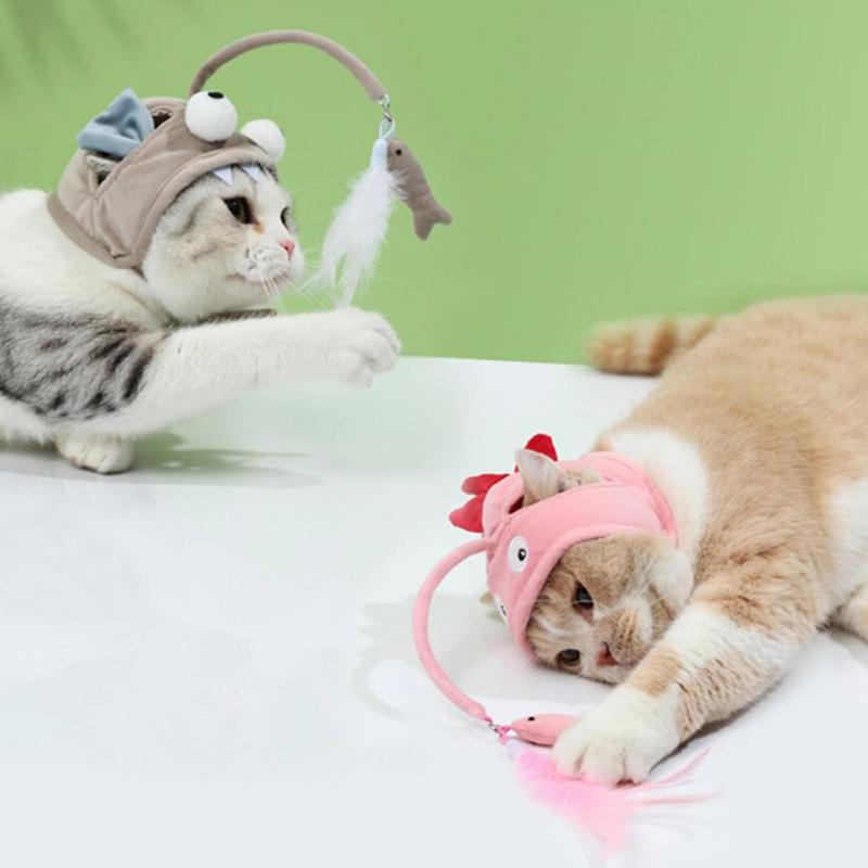 Head-Worn Feather Teaser Hat for Cats