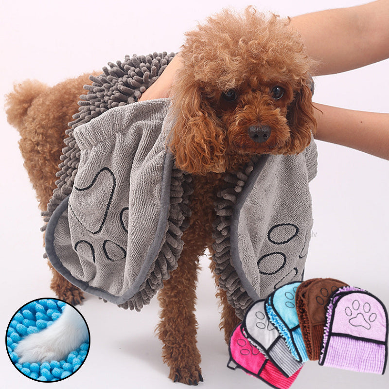 Chenille Pet Towel with Hand Pockets
