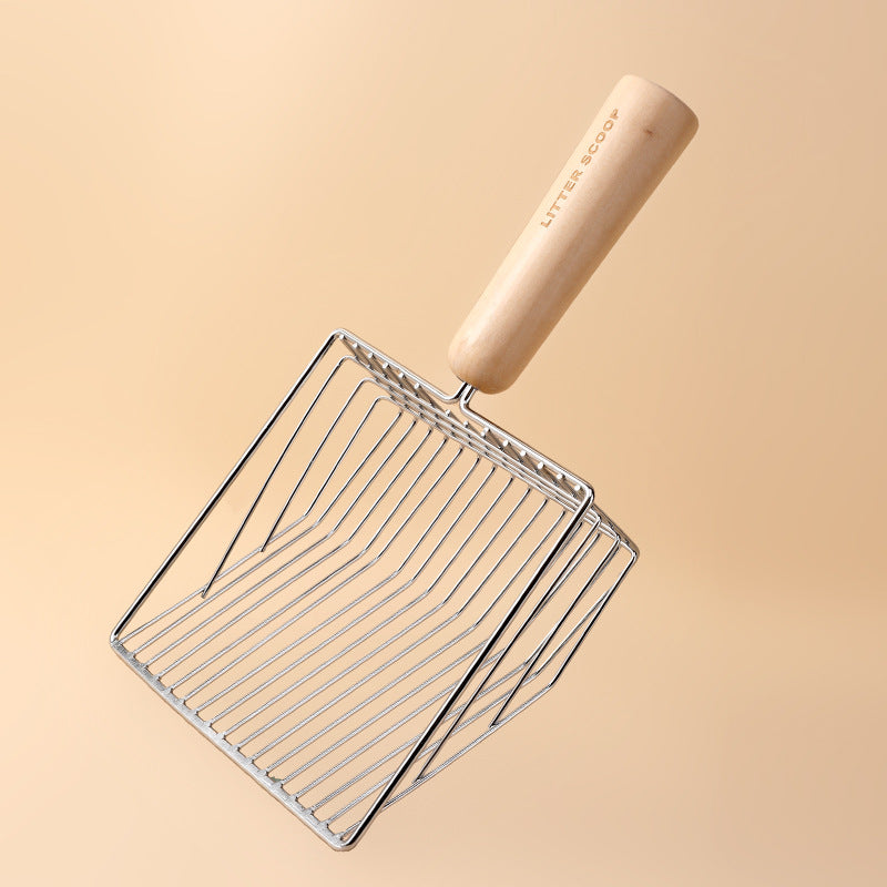 Metal Cat Litter Scoop with Wooden Handle - Cat litter shovel / 7x28x8cm