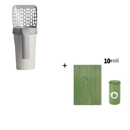Removable Cat Litter Scoop and Bag Set - Grey white 10roll garbage bag