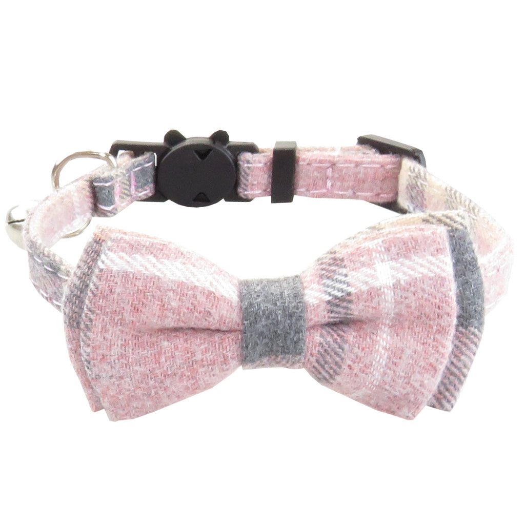 Plaid Cat Collar with Bow Tie or Bandana - Pink / Bow tie