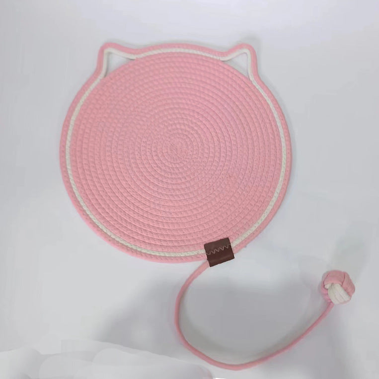 Braided Cotton Rope Cat Scratching Mat - Pink Toy Ball