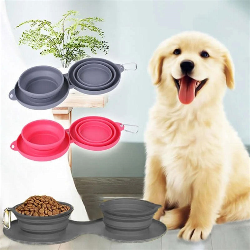 Collapsible Double Pet Bowl with Mat