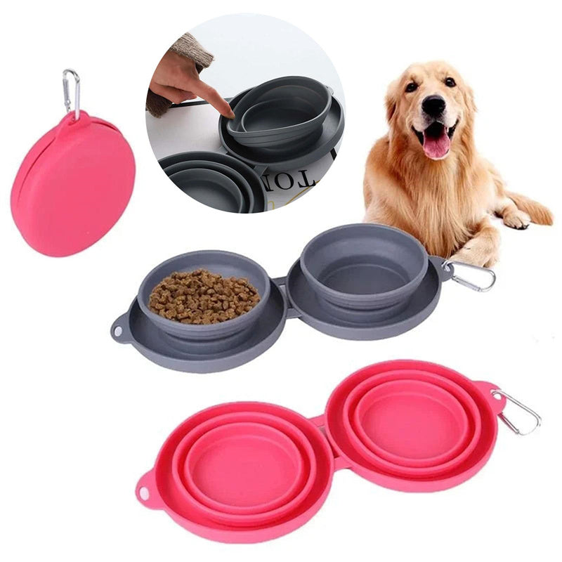 Collapsible Double Pet Bowl with Mat