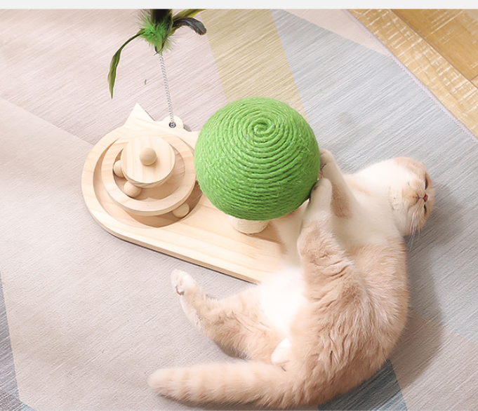 Wooden Ball Track Cat Toy with Sisal Balls