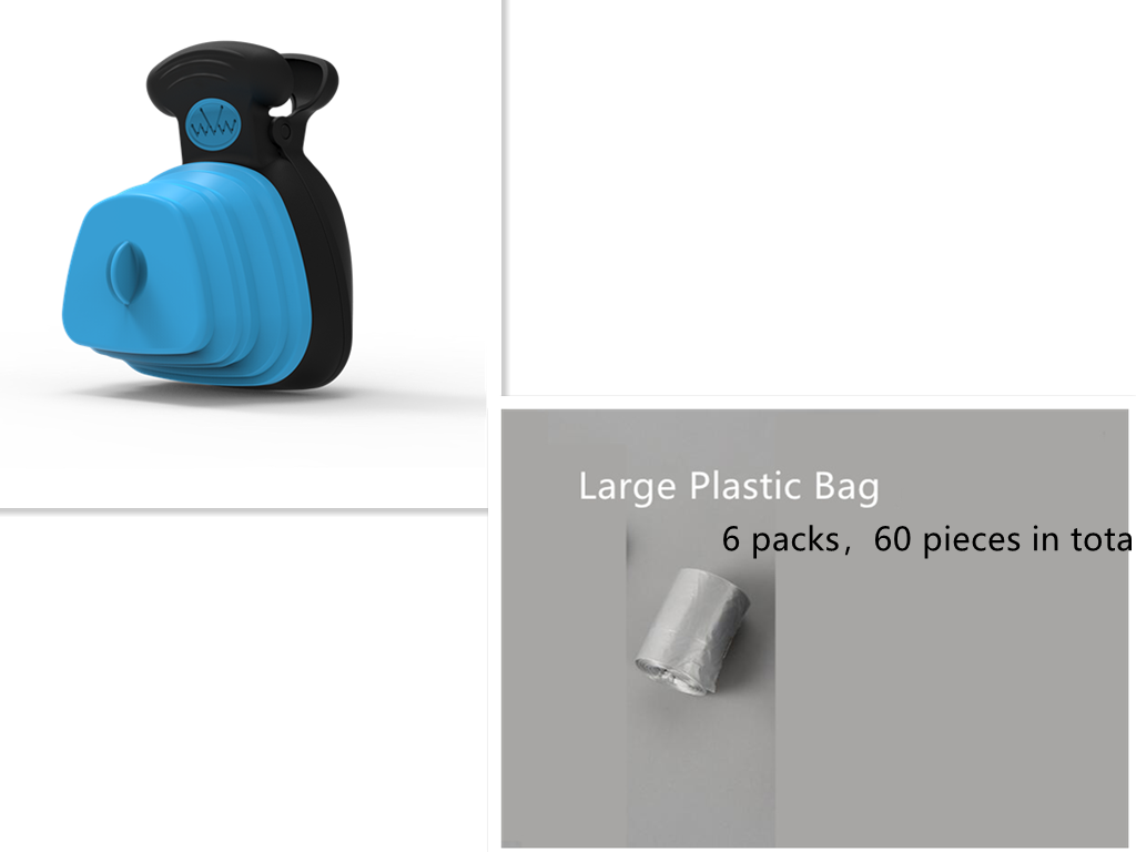 Foldable Poop Scooper With Bag Dispenser - Blue set / Big