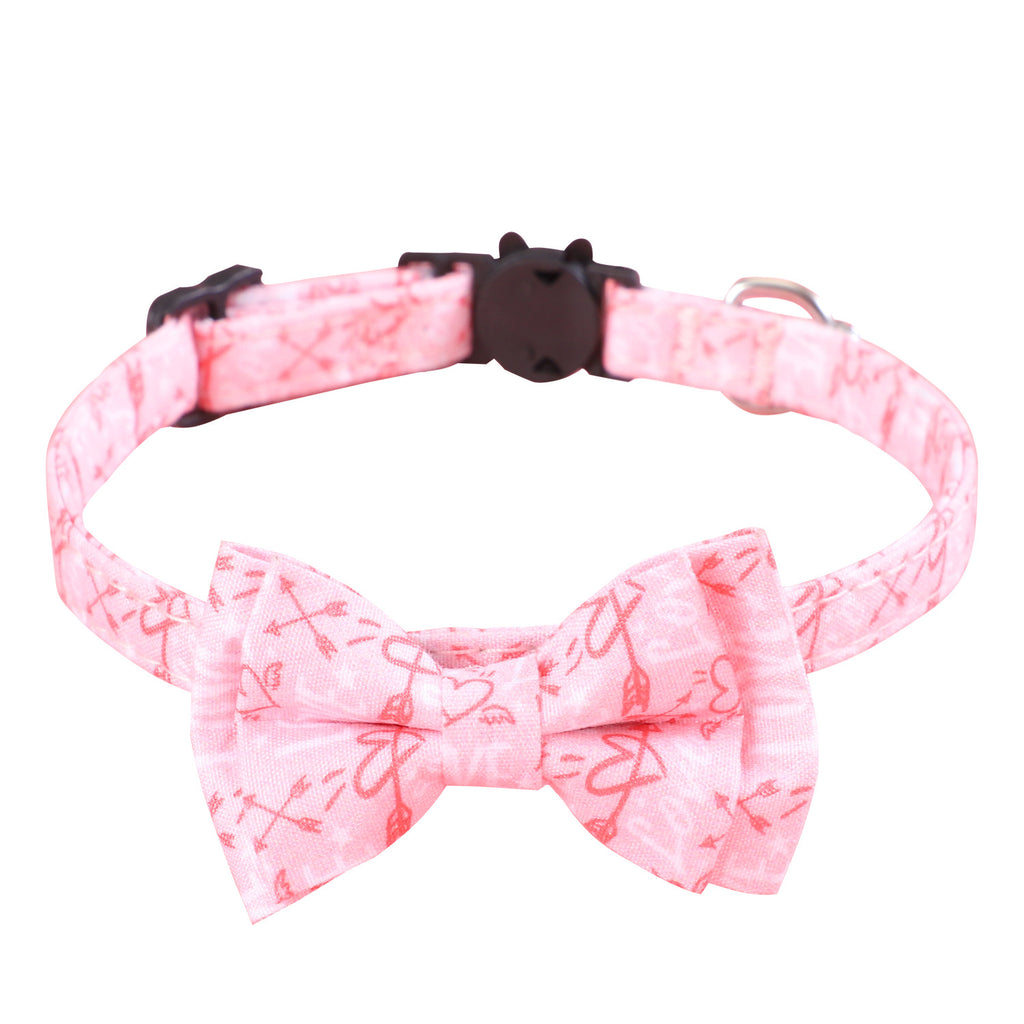 Heart Print Pet Collar With Bow