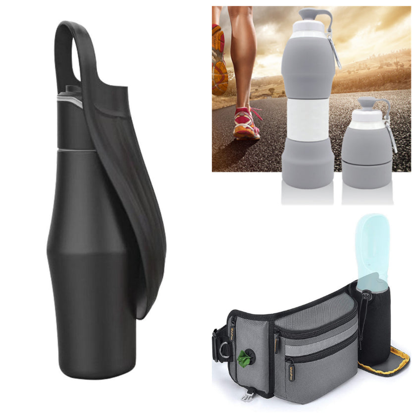 Stainless Steel Dog Water Bottle with Leaf Bowl - Set1