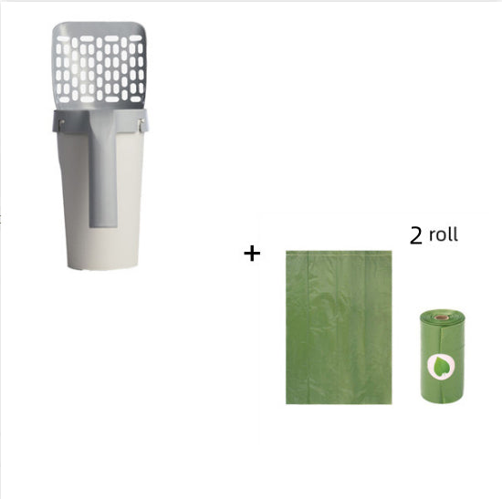 Removable Cat Litter Scoop and Bag Set - Grey white 2roll garbage bag