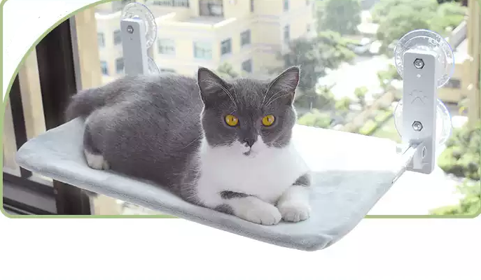 Window Cat Perch with Suction Cups - Grey 30x45CM Soft flannelet