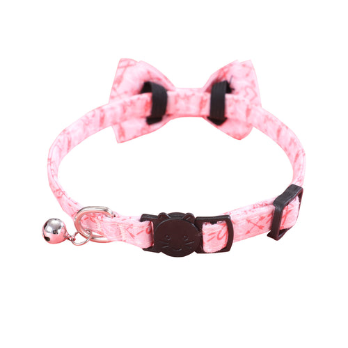 Heart Print Pet Collar With Bow