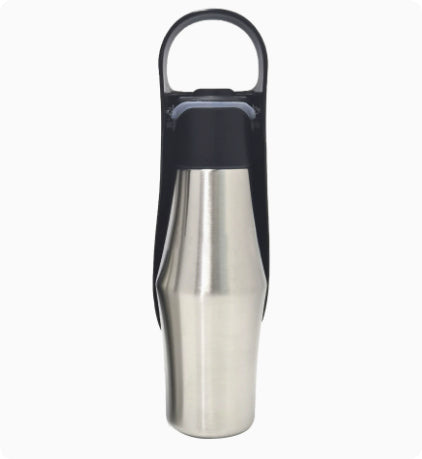 Stainless Steel Dog Water Bottle with Leaf Bowl - Black1