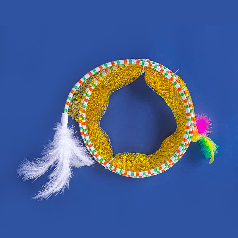 Foldable Mesh Cat Tunnel with Feather