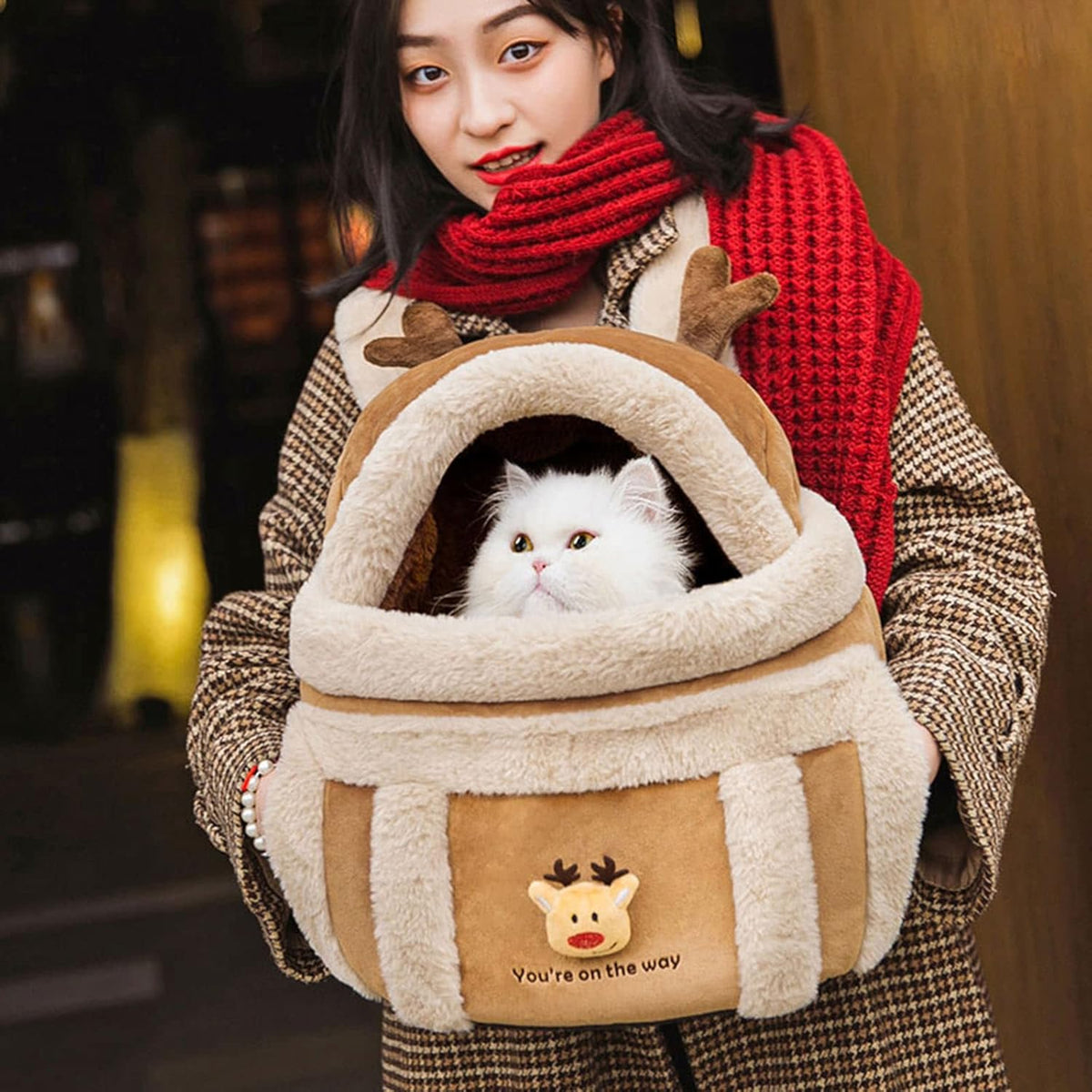 Plush Reindeer Pet Carrier Bag