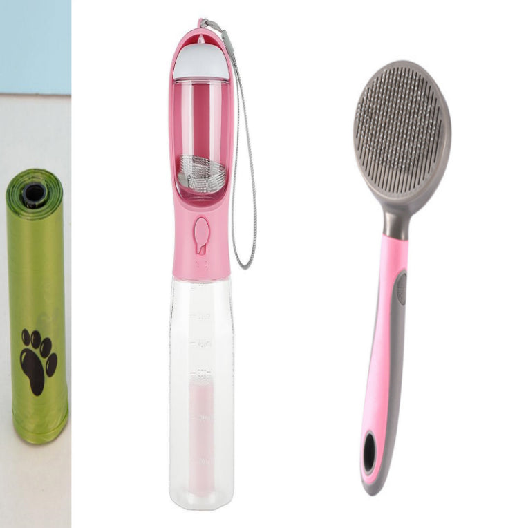 3-in-1 Pet Travel Water Bottle - Pink set