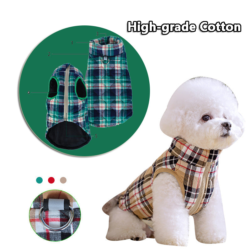 Quilted Plaid Dog Jacket with D-Ring