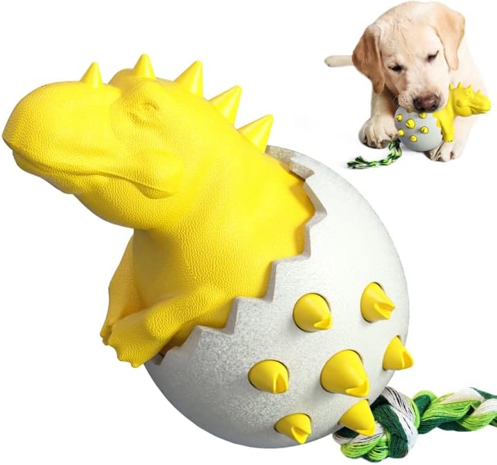 Dino Egg Chew Toy with Rope - Yellow