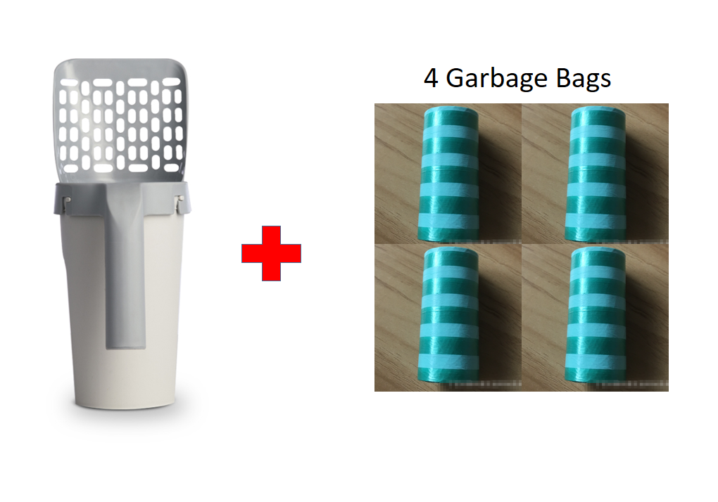 Cat Litter Scoop with Built-In Bag Holder - With four bags