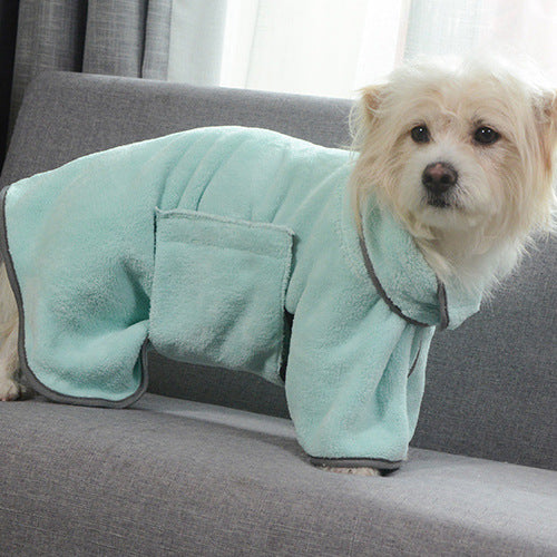 Microfiber Pet Bathrobe - Green / XS