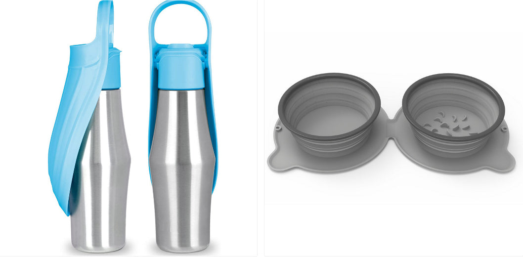 Stainless Steel Dog Water Bottle with Leaf Bowl - Set7