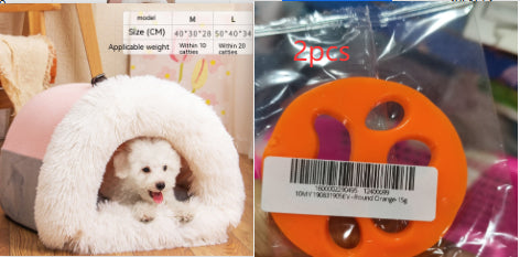 Semi-Enclosed Portable Pet House Bed - Pink with stickers / L