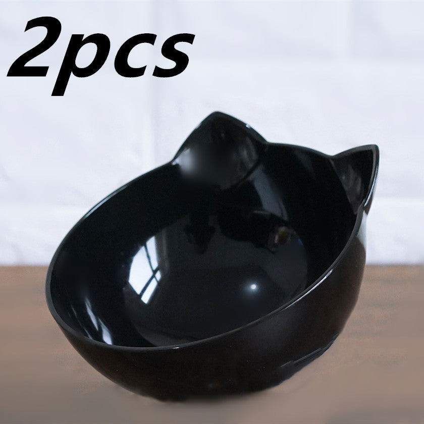 Tilted Cat Ear Pet Bowl - Single Black / Q2pcs