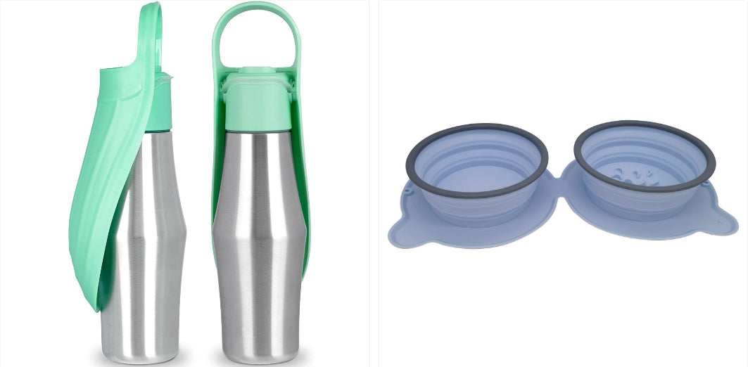 Stainless Steel Dog Water Bottle with Leaf Bowl - Set3