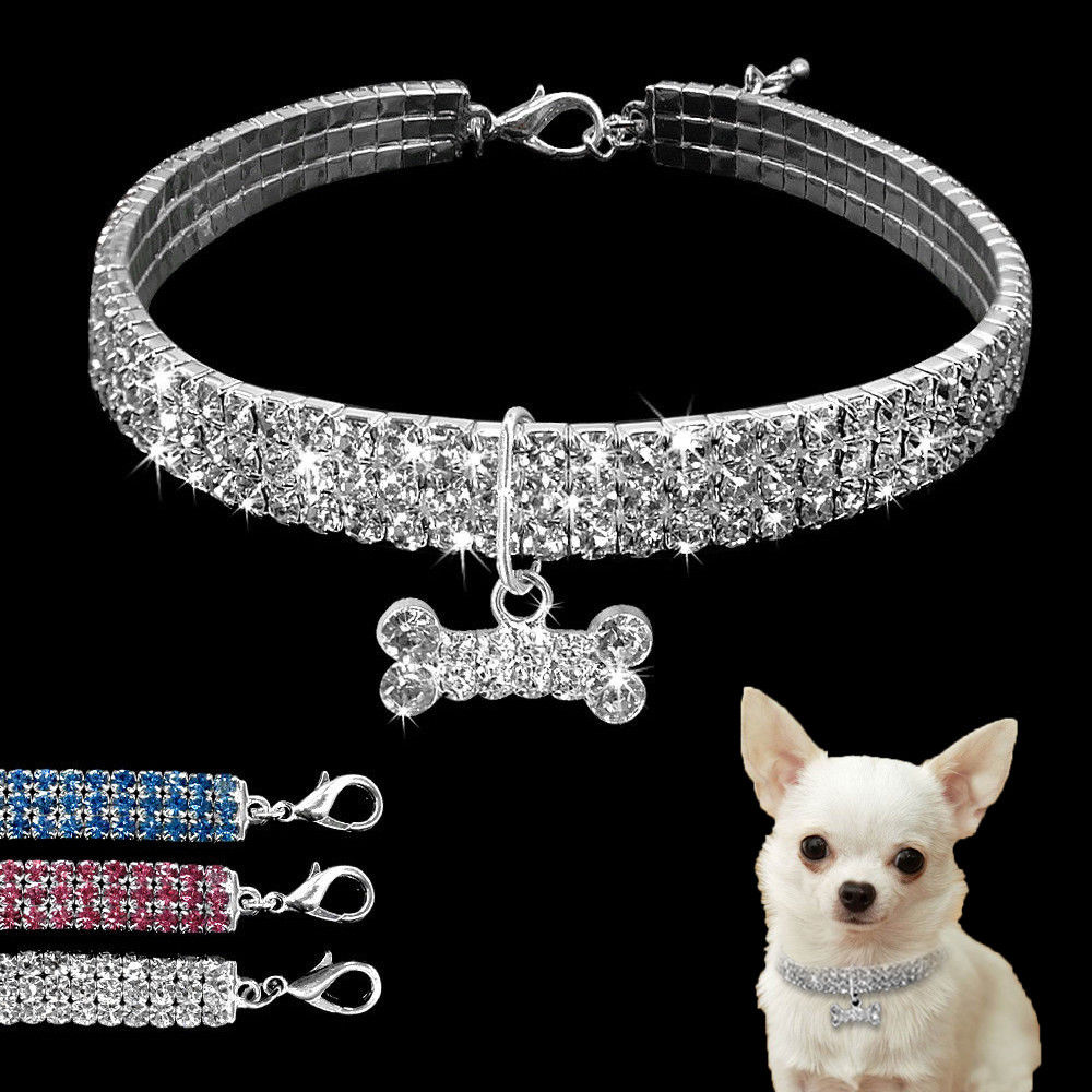 Rhinestone Pet Collar With Crystal Pendant