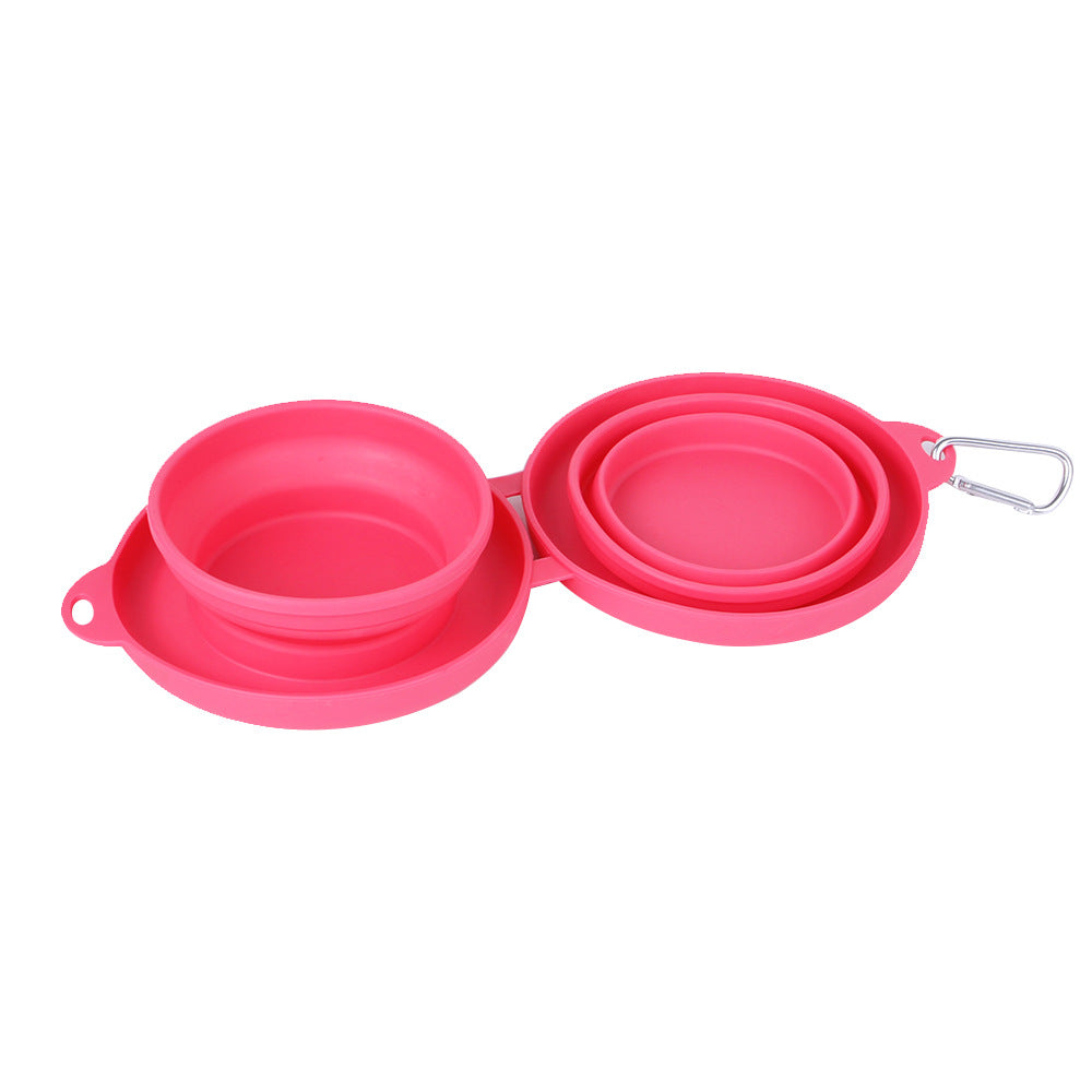 Collapsible Double Pet Bowl with Mat - Red