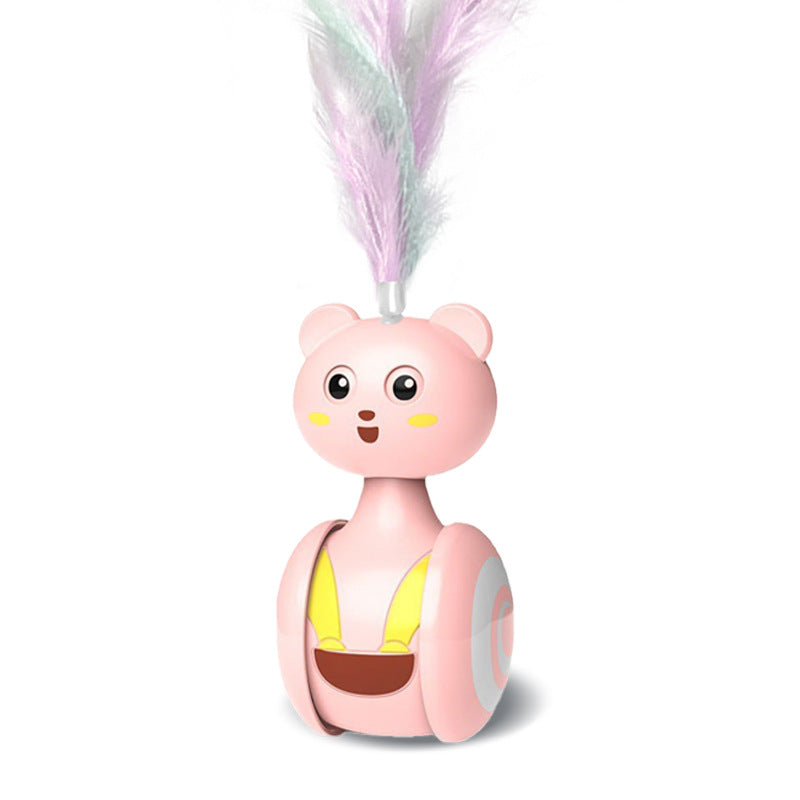 Wobbling Tumbler Cat Toy with Feather or Ball - Pink / Feather