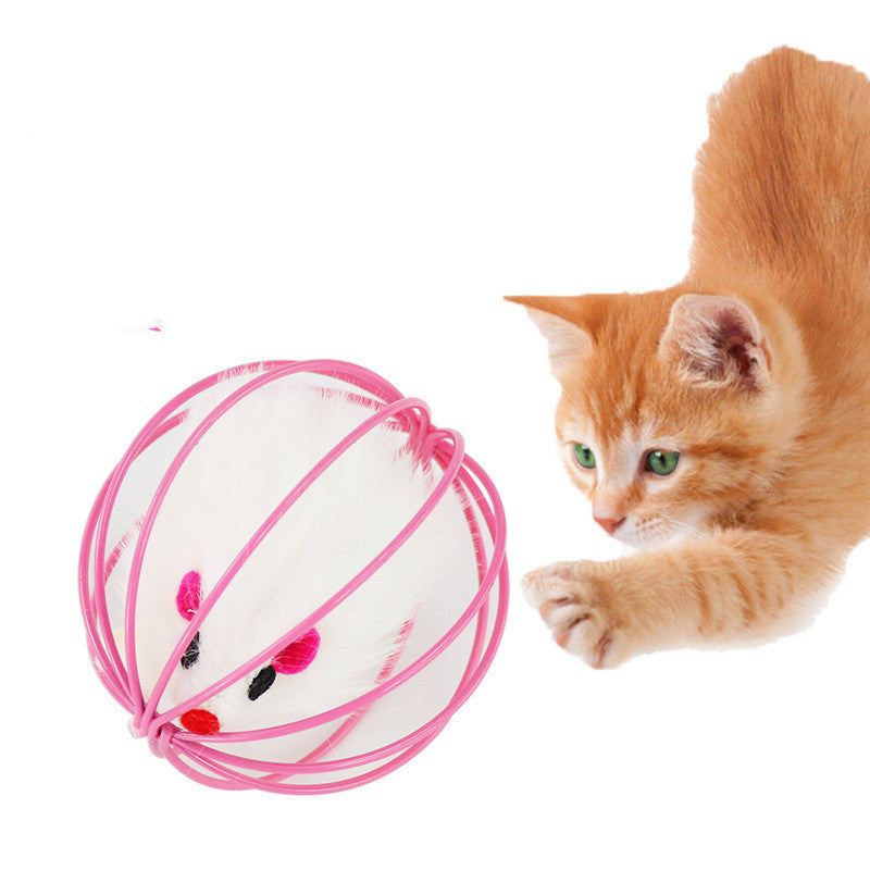 Caged Plush Mouse Ball for Cats