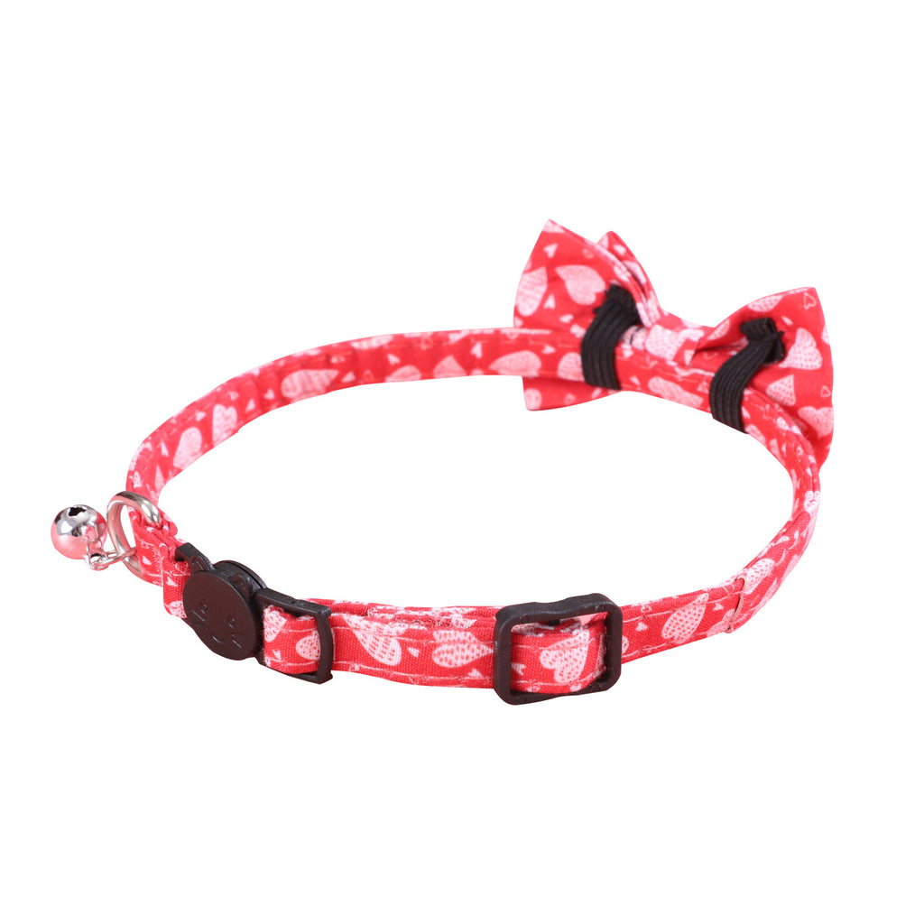 Heart Print Pet Collar With Bow