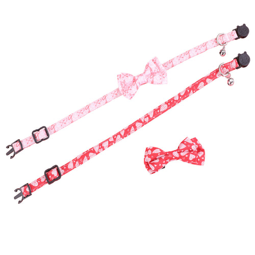 Heart Print Pet Collar With Bow