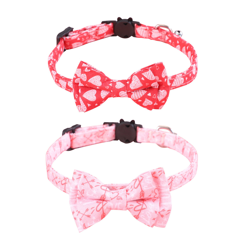 Heart Print Pet Collar With Bow