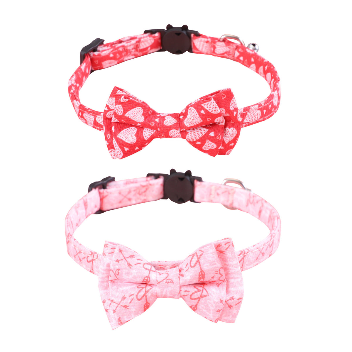 Heart Print Pet Collar With Bow