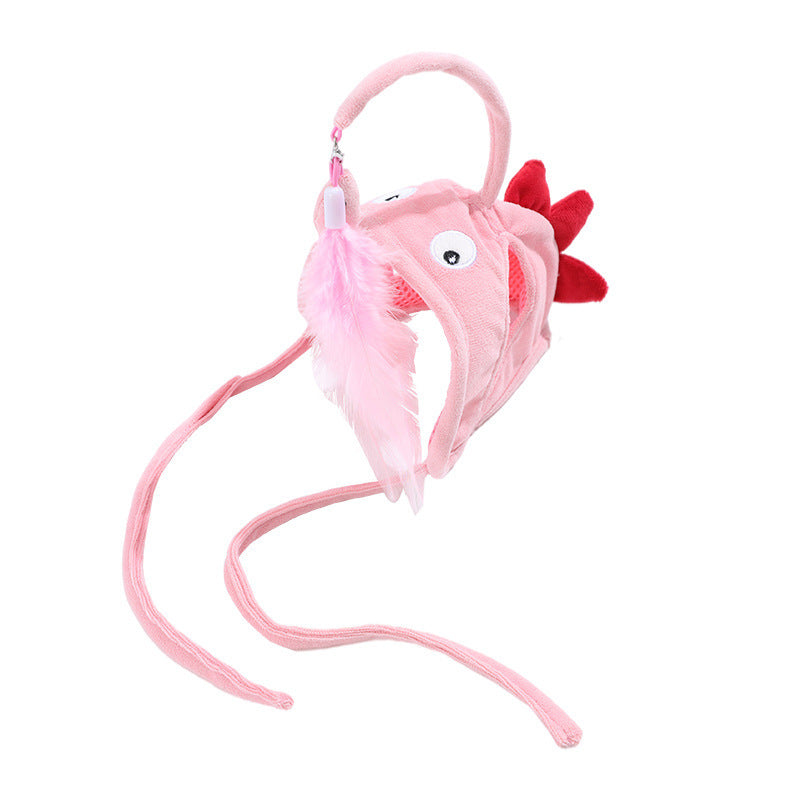 Head-Worn Feather Teaser Hat for Cats - Pink