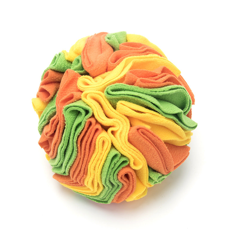 Fleece Snuffle Ball for Dogs and Cats - Orange green yellow / 15cm
