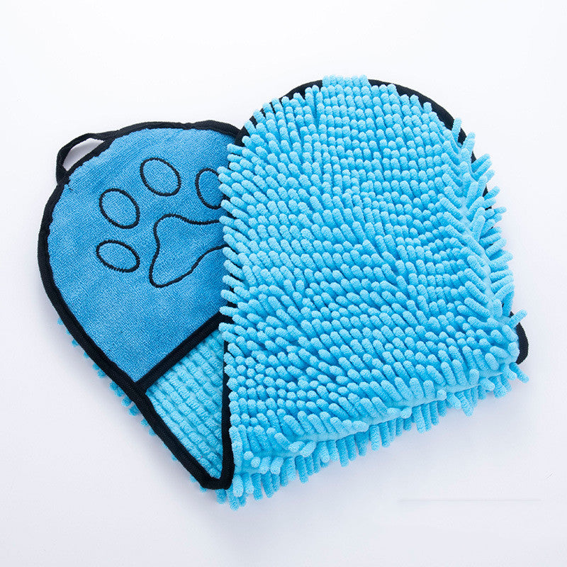 Chenille Pet Towel with Hand Pockets - Blue