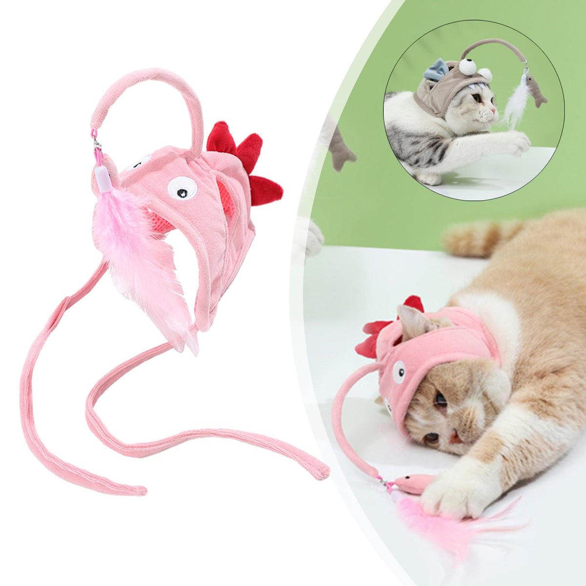 Head-Worn Feather Teaser Hat for Cats