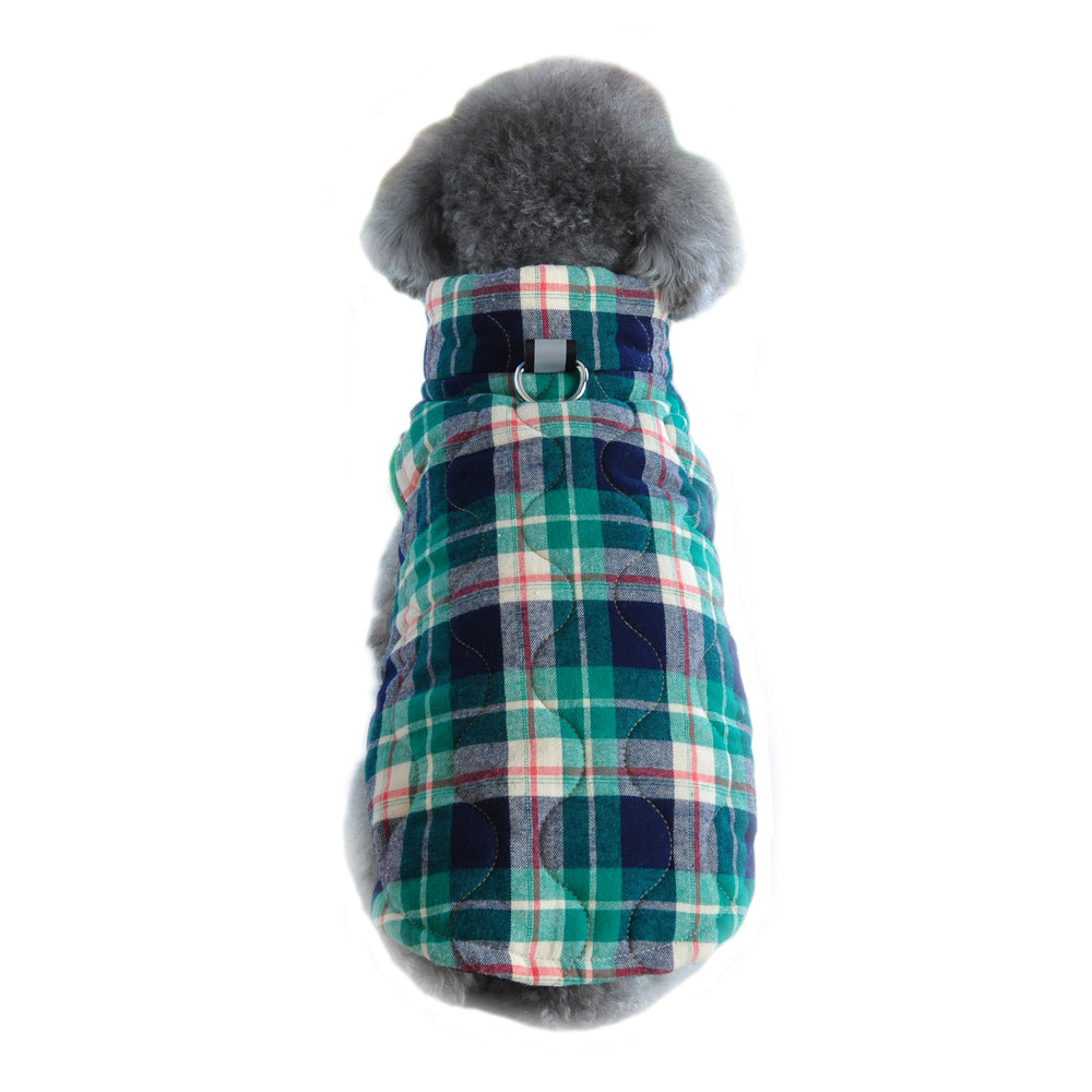Quilted Plaid Dog Jacket with D-Ring
