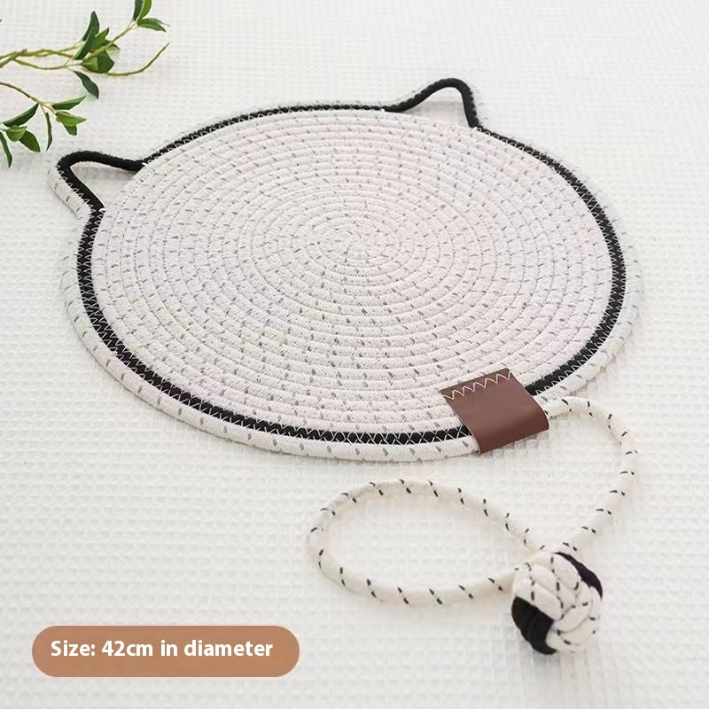 Braided Cotton Rope Cat Scratching Mat - White Toy Ball